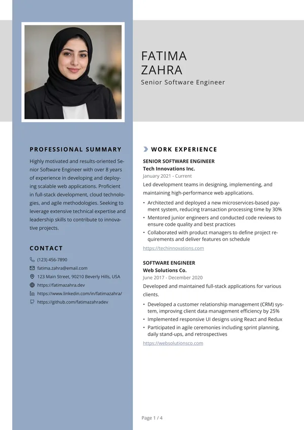 Preview of the Slate Polaroid resume template: With sidebar, Square photo