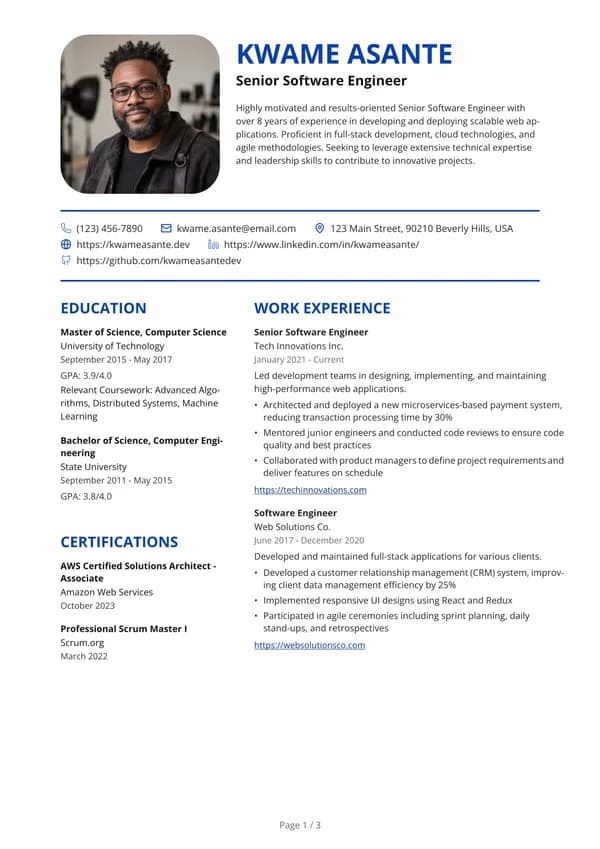 Preview of the Royal Blue Nurse resume template: With sidebar, Rounded photo