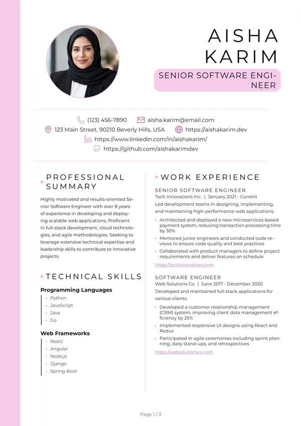 Preview of the Pink Gradient Lawyer resume template: With sidebar, Round photo