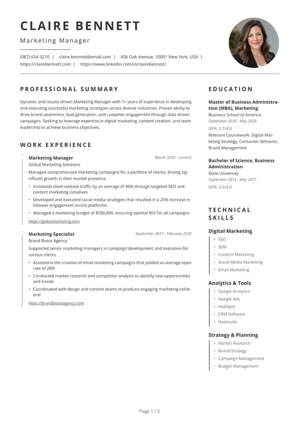 Preview of the Timeline Gray resume template: With sidebar, Round photo