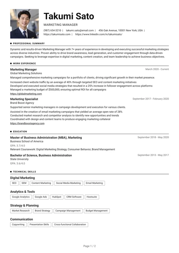 Preview of the Modern Photo Lines resume template: Single column, Square photo